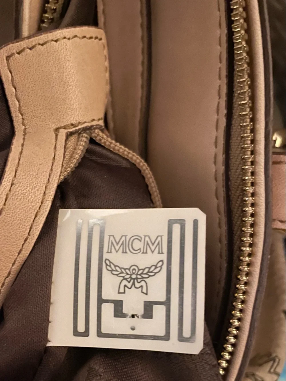 MCM Beige and Blush Leather Satchel with Detachable Strap